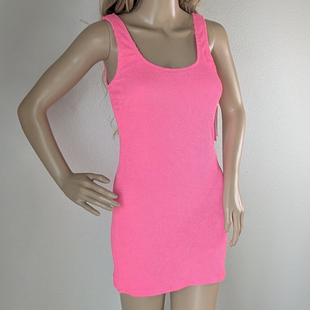 Good American Mini Dress Size L/XL Hot Pink Cover-up Sleeveless Always fits NWT